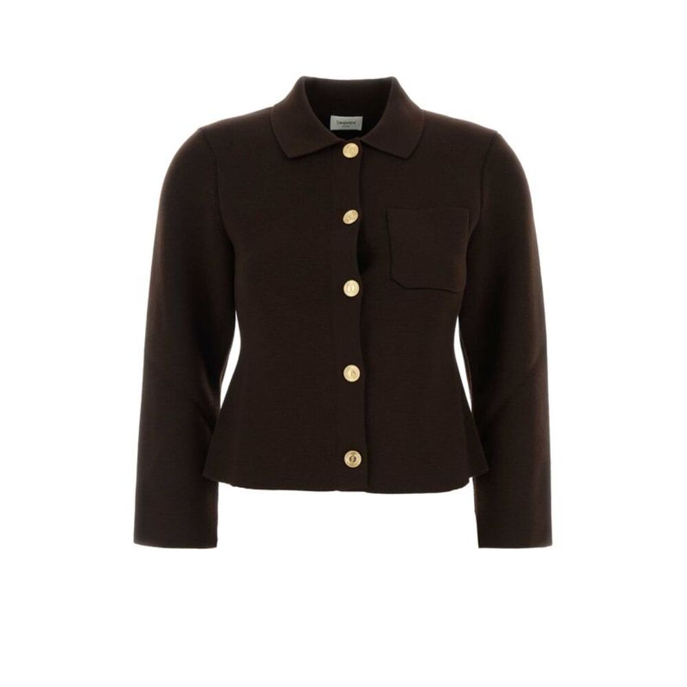 Saint Laurent Women Brown Wool Cardigan